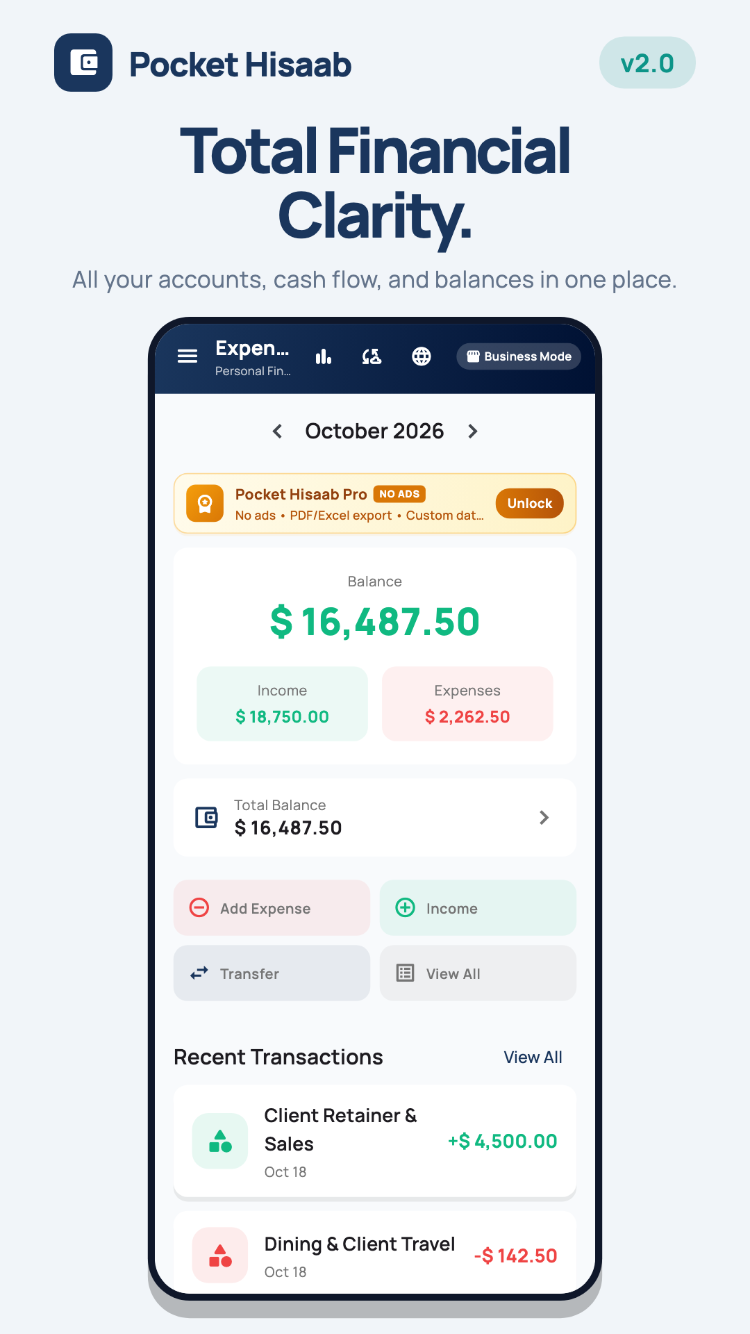 Pocket Hisaab Smart Dashboard on iPhone